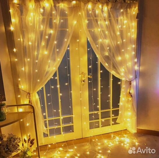 Гирлянда штора 2х2 метра/240 диодов, жёлтая