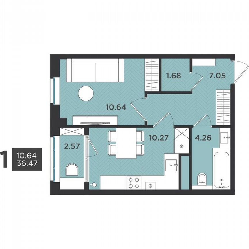 1-к. квартира, 36,5 м², 1/4 эт.