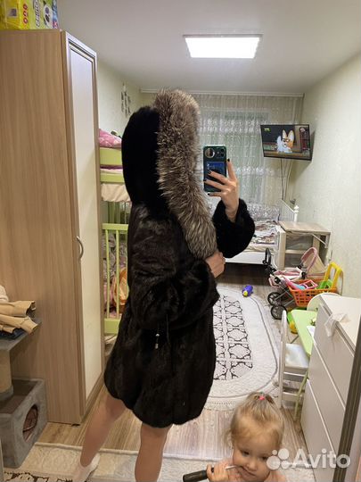 Шуба норковая с капюшоном