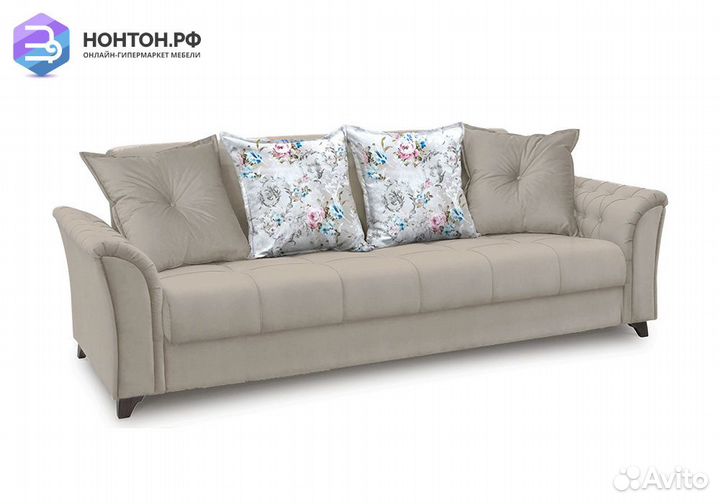 Диван книжка Ирис серо-бежевый / розы