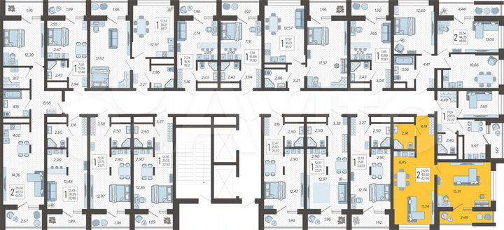 2-к. квартира, 43 м², 4/19 эт.