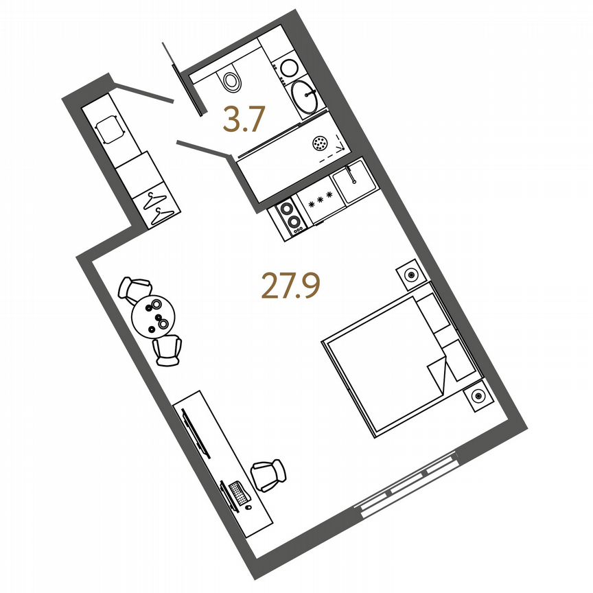 Апартаменты-студия, 31,6 м², 7/16 эт.