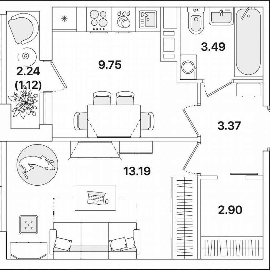 1-к. квартира, 33,8 м², 8/12 эт.