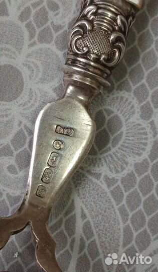 Старинные вилка и нож, серебро, перламутр