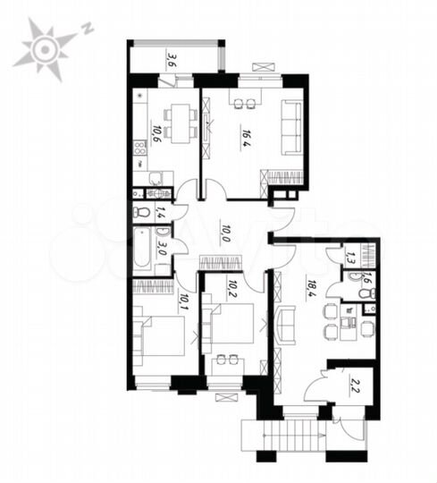 4-к. квартира, 85,2 м², 1/6 эт.