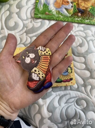 Мини пазлы деревянные крупные коты - музыканты