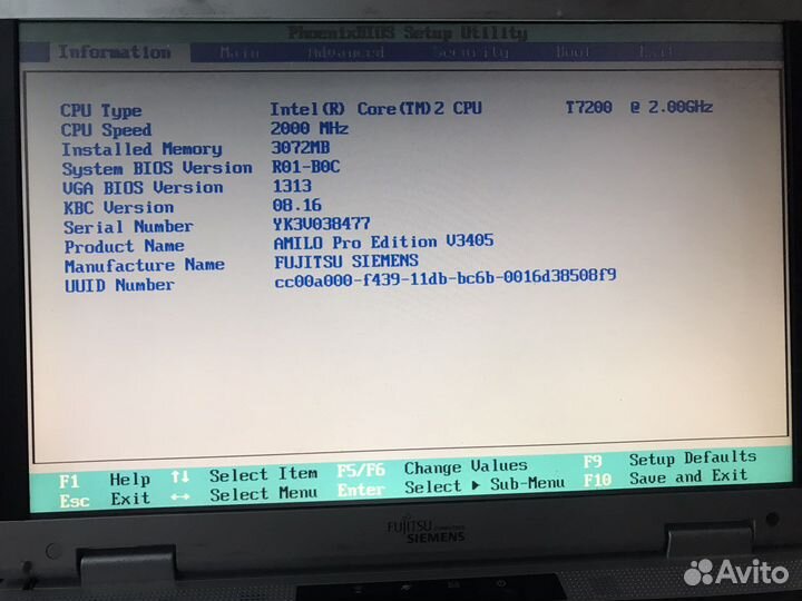 Ноут Fujitsu-Siemens amilo PRO V3405 Core T7200
