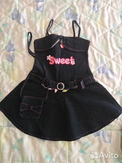 Джинсовый сарафан+свитшот+сумочка