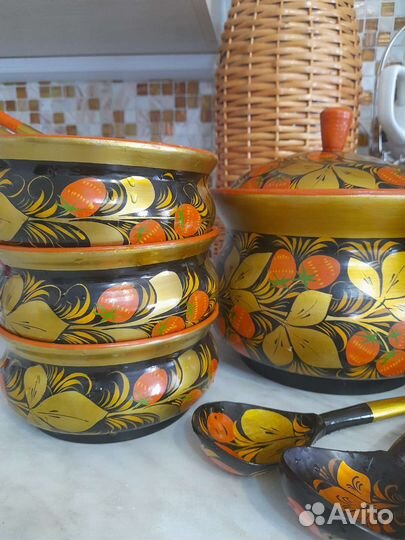 Деревянная посуда хохлома,набор