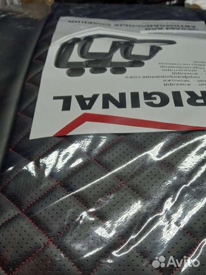 Чехлы Ниссан Альмера экокожа красный ромб до верха