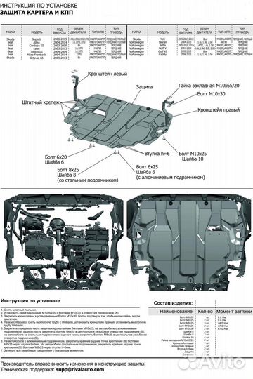 Защита картера и кпп для Seat Leon 2005-2012