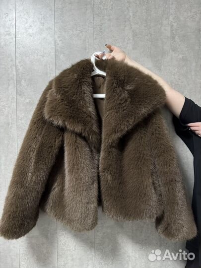 Шуба из эко меха под норку коричневая