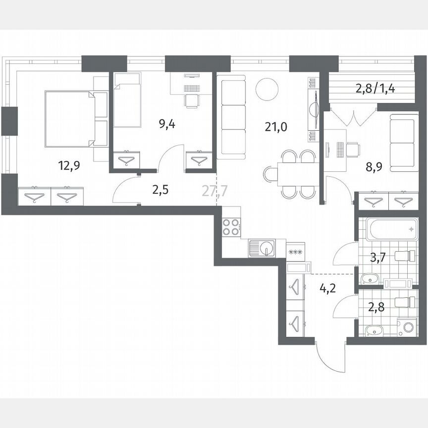 3-к. квартира, 66,9 м², 5/12 эт.
