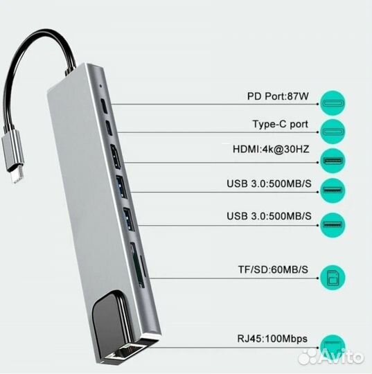 USB HUB 3.0 type-C HUB USB разветвитель 8 в 1