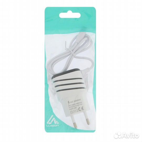 Сетевое зарядное устройство, 2 USB, microUSB,1A,1м