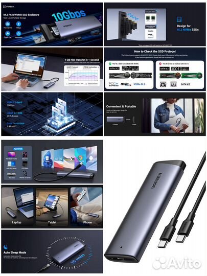 Корпус для SSD диска Ugreen CM767 (M.2 NVMe) серый