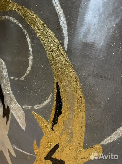 Картина на холсте с эпоксидной смолой Инь ян рыбки