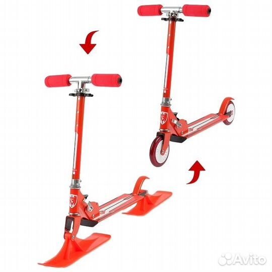 Самокат-снегокат красный