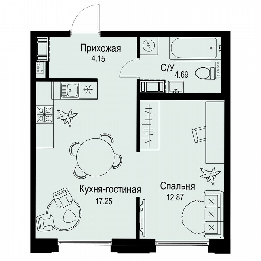 1-к. квартира, 39 м², 5/6 эт.