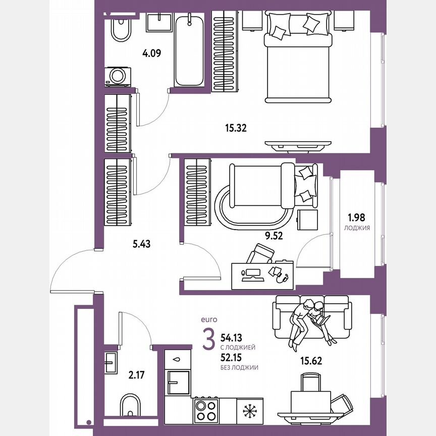 2-к. квартира, 53,1 м², 13/23 эт.