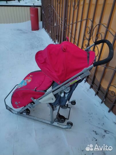 Детские санки коляска с большими колесами