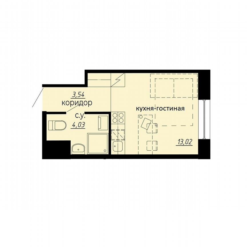 Апартаменты-студия, 20,6 м², 9/10 эт.