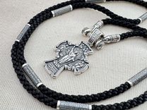 Комплект крест серебряный на гайтане шнурке