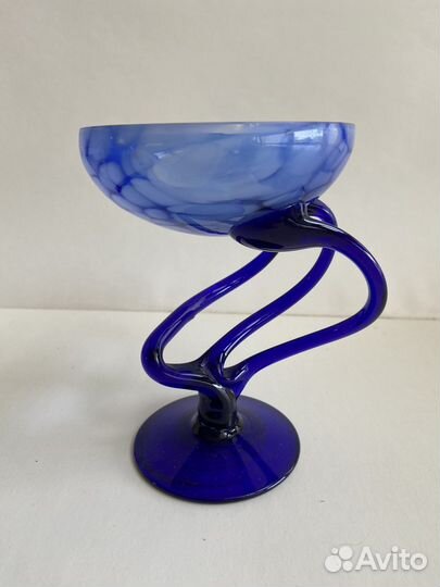 Кобальтовое стекло. Ваза на ножке. СССР