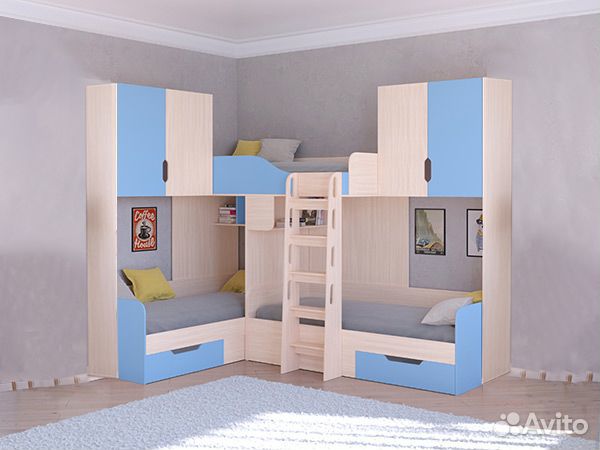 Кровать Трио с антресолями Дуб Молочный/Оранжевый