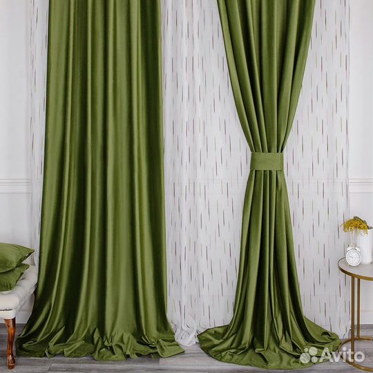 Шторы бархат Беллиссимо Оливковый