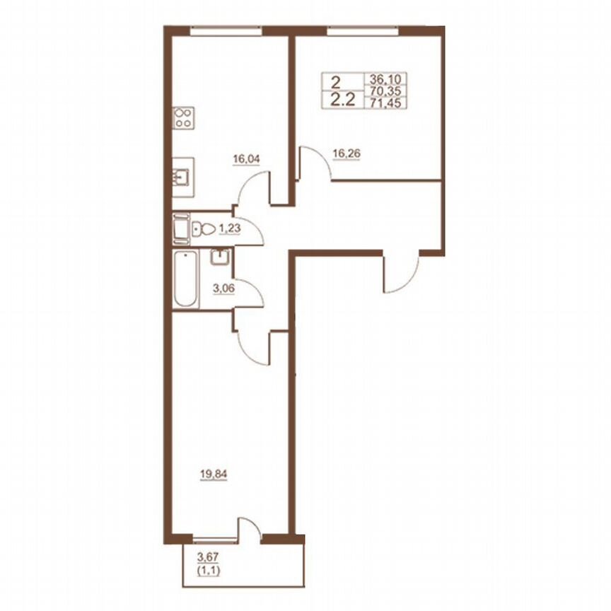 2-к. квартира, 69,1 м², 9/11 эт.