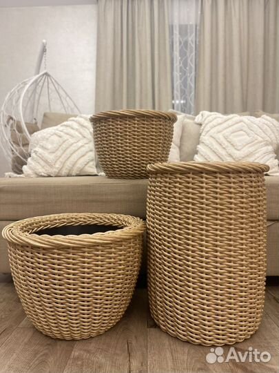 Набор кашпо из ротанга