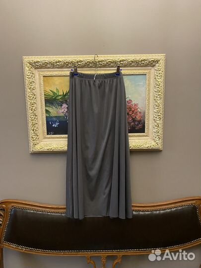 Серая юбка миди 44-46 талия на резинке
