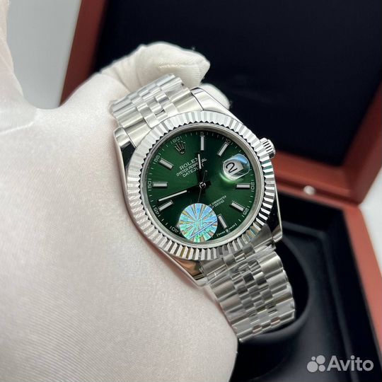 Rolex Datejust steel green часы