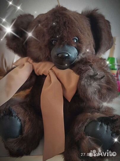 Мишка натуральный мех,кожа