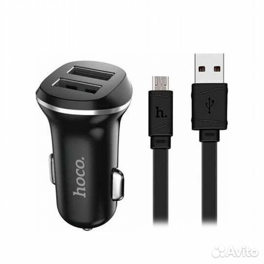 Зарядка в авто hoco с кабелем Micro USB черный