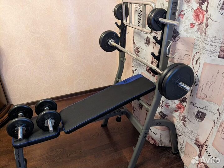 Стойка для жима Decathlon Bench 100 + штанги