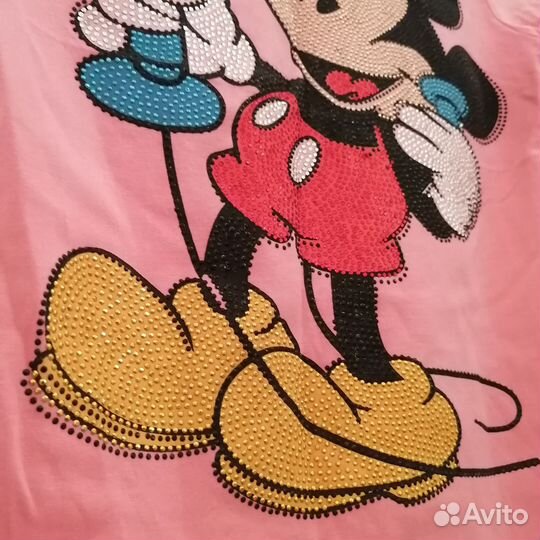 Футболка для девочки со стразами и мини маусом