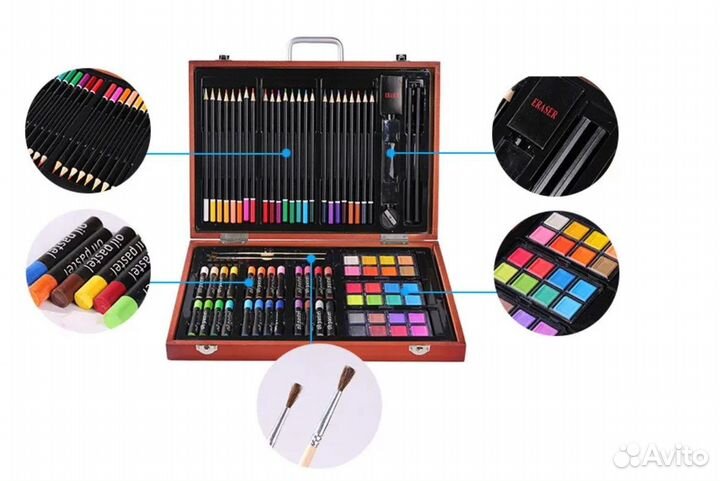 Набор для рисования в деревянном чемоданчике 82пр