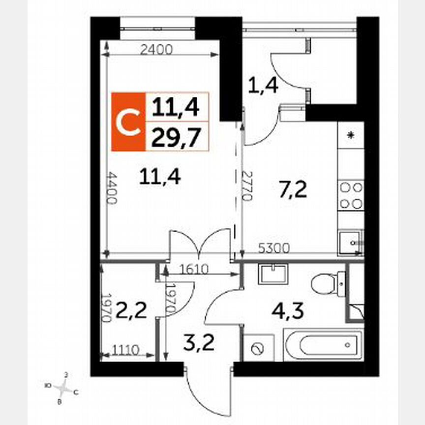 Квартира-студия, 29,7 м², 28/44 эт.