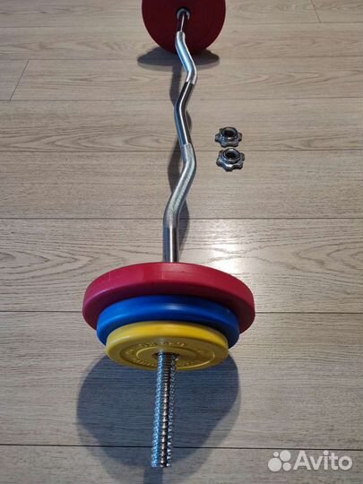 Штанга W образная 22.5 кг Диски обрезиненные