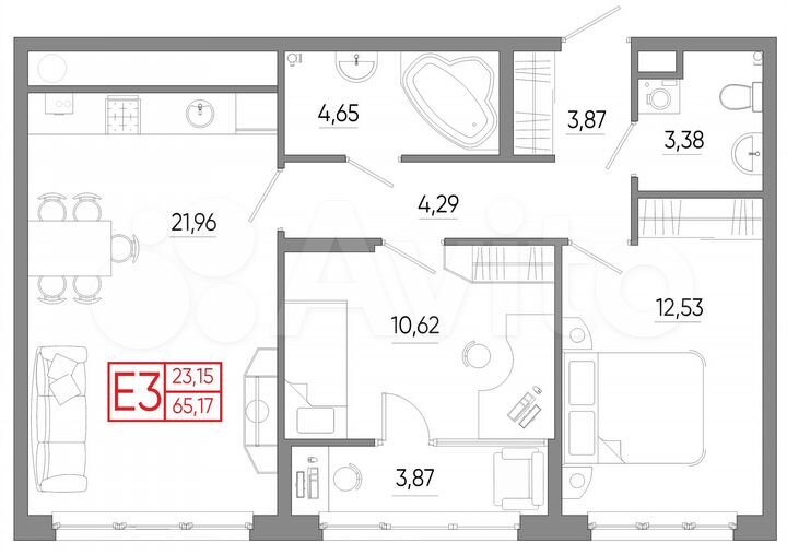 2-к. квартира, 65,2 м², 11/18 эт.