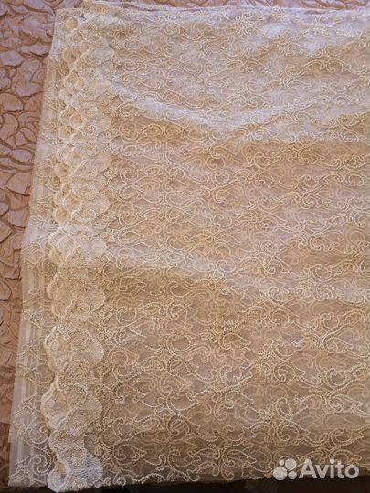 Тюль сетка с вышивкой и золотистой нитью