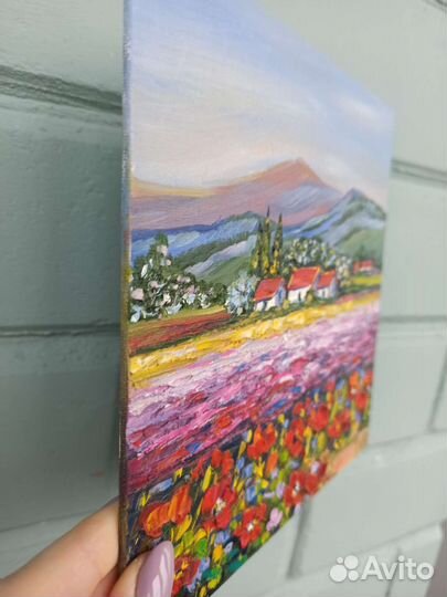 Картина маки пейзаж маслом цветы миниатюра