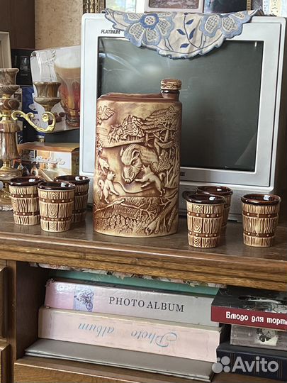 Глиняный графин и 6 стаканов