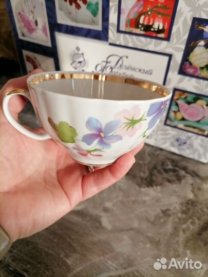 Чайный сервиз Дулево Фиалки (белый лебедь)