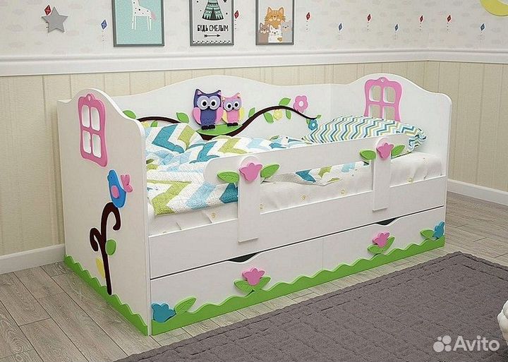 Детская кровать «Совята» + Матрас и постельное