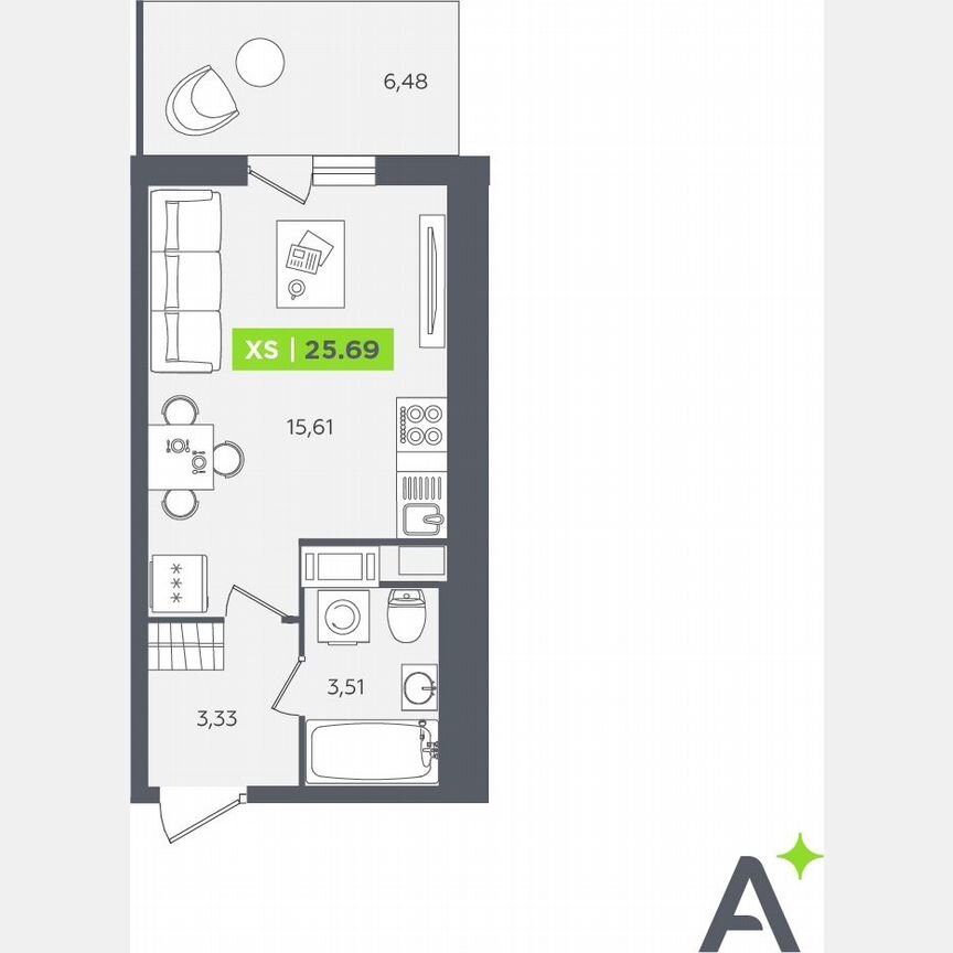 Квартира-студия, 25,7 м², 7/12 эт.