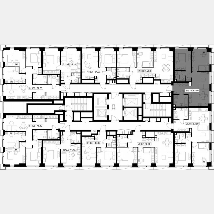 2-к. квартира, 63,4 м², 13/48 эт.