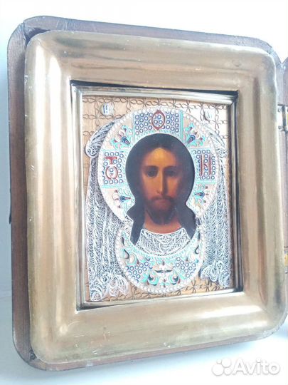 Икона Спас Нерукотворный серебро эмаль скань
